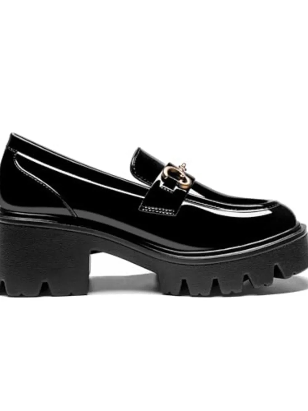 Platform Loafers with Chunky Block Heel & PU Sole for Work